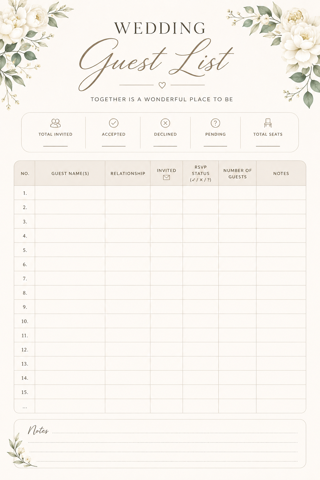 Wedding guest list